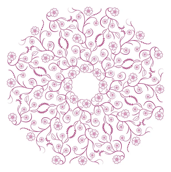 Delicado tapete de encaje, mandala con flores rosadas y rizos. Ilustración vectorial — Archivo Imágenes Vectoriales