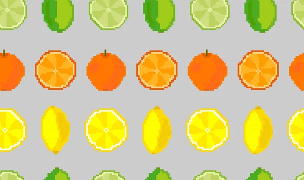 Lime Lemon Orange Seamless Pattern Pixel — Stock Vector