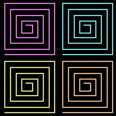 Kare-spirallerin geometrik deseni ile siyah ve Neon deseni