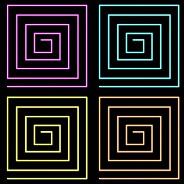 Kare-spirallerin geometrik deseni ile siyah ve Neon deseni