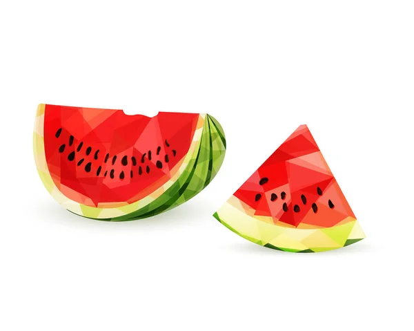 Eine Halbe Und Ein Stück Saftige Wassermelone Low Poly Stil — Stockvektor
