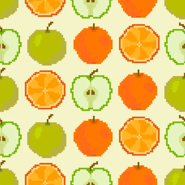 Appels en sinaasappelen naadloze patroon. Pixel borduurwerk. — Stockvector