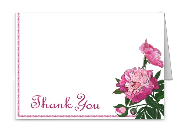 Carte horizontale avec des fleurs de pivoine. Invitation, félicitations, signes d'attention. Vecteur — Image vectorielle