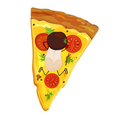 Mantarlı pizza dilimi. Mantar bir parça pizza üzerinde yalan ve güneşler