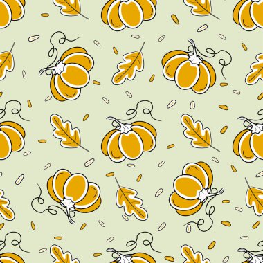 Kabak desenli, sonbahar yapraklı ve tohumlu kusursuz bir desen..