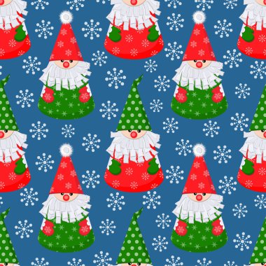 Yeni yıl, Noel pürüzsüz desen kağıt bebek Noel Baba ile mavi arka planda kar taneleriyle