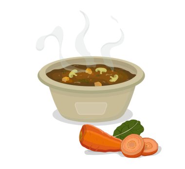 Konteynırda öğle yemeği. Plastik bir kapta mantar çorbası.