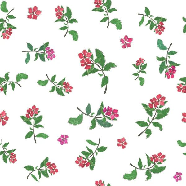 Blumenmuster Mit Roten Wildblumen Auf Der Leinwand Auf Weißem Hintergrund — Stockvektor