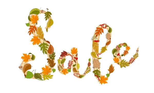 Word Sale Consists Autumn Leaves Harvests — Stock Vector