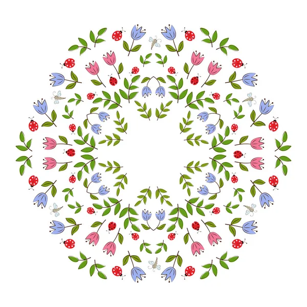 Cirkulär Blommig Mandala Med Sommarstiliserade Blommor Kan Användas Som Ram — Stock vektor