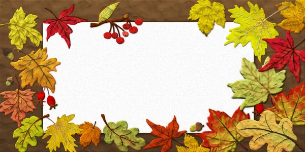 Horizontal Autumn Banner Sheet Paper Background Autumn Leaves Made Soft — Stock Photo, Image