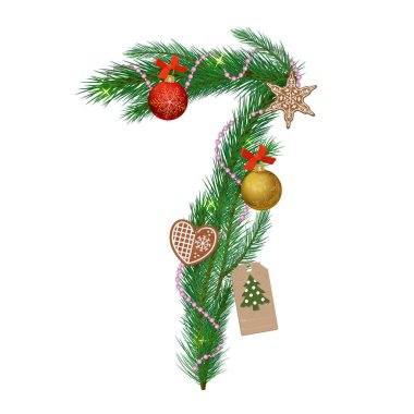 7 numaralı Noel, köknar dallarından toplanmış boncuklarla, zencefilli çöreklerle ve Noel toplarıyla süslenmiş..