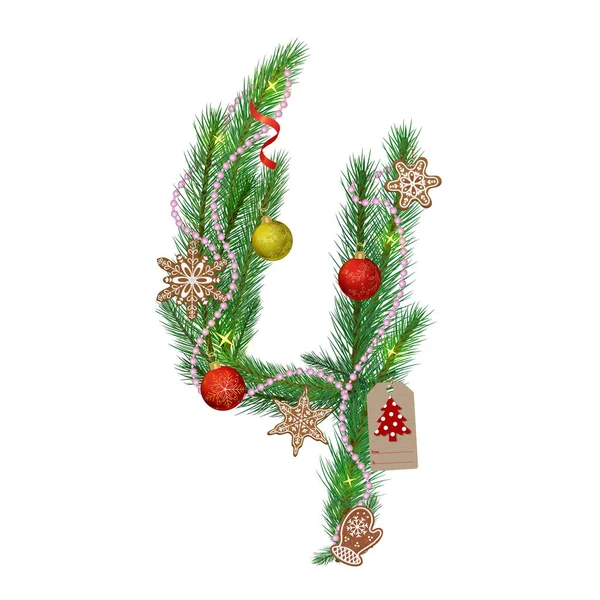 Украшенные Рождественскими Шарами Пряничным Печеньем Бусами Поздравительной Этикеткой — стоковый вектор