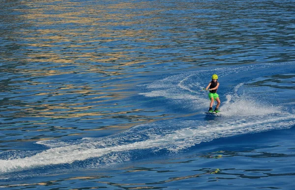 Little Boy Wakeboarding Summer Sea — Stock Photo, Image
