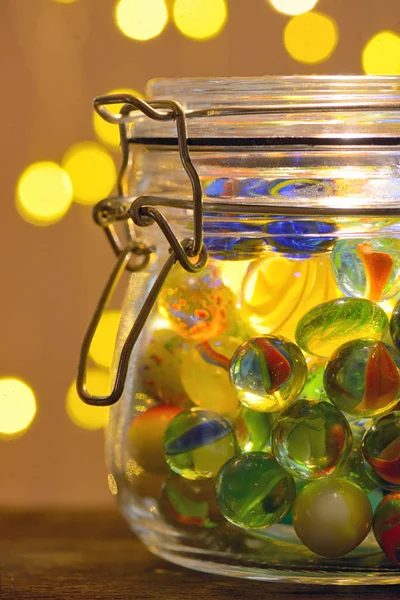 Jar Marbles Christmas Festive Lights — Stock Photo, Image