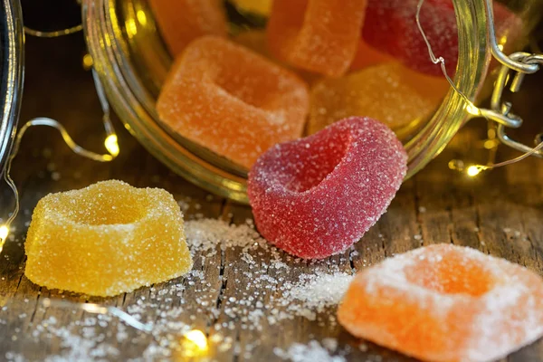 Fruit Jelly Sweet Jar Wooden Table — Stock Photo, Image