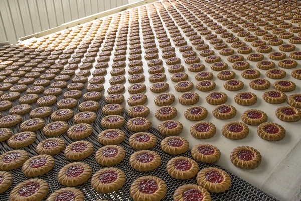 コンベア上のクッキーの生産 — ストック写真