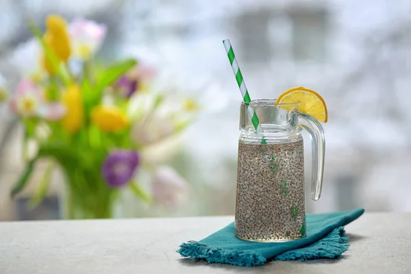 Semi di chia in vetro d'acqua — Foto Stock