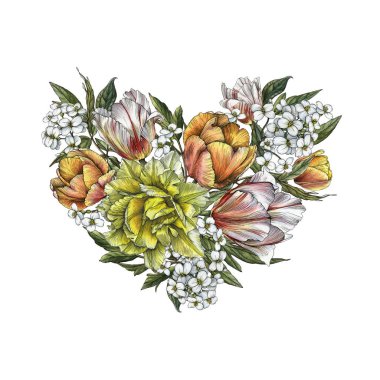 Kalbi olan çiçek çiçek tebrik kartı. İllüstrasyon