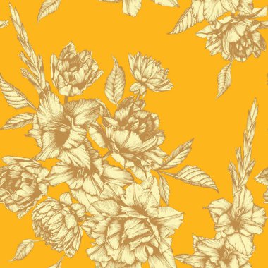 Lale, Glayöl ve Yıldızçiçeği vektör çiçek seamless modeli