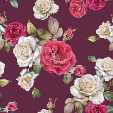 Çiçeksiz desenli suluboya beyaz güller