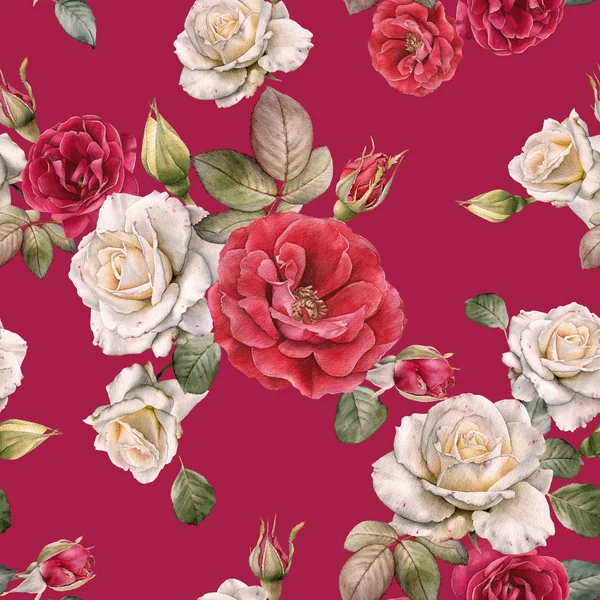 Modello Floreale Senza Cuciture Con Acquerello Rose Bianche — Foto Stock