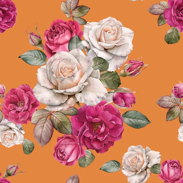 Цветочный Бесшовный Узор Акварельными Розами — стоковое фото