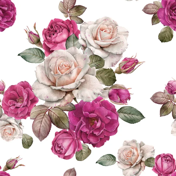 Kwiatowy Wzór Akwarela Róże — Zdjęcie stockowe