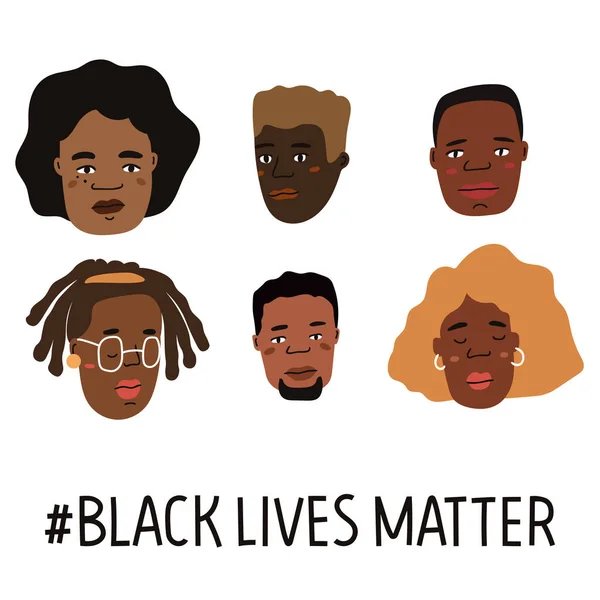 Las vidas negras importan póster dibujado a mano, colección de tarjetas. Campaña contra la discriminación racial del color oscuro de la piel. Ilustración vectorial . — Vector de stock