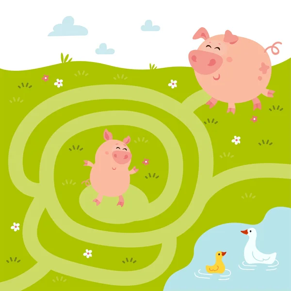 Farm animal jogo de labirinto educacional . — Vetor de Stock