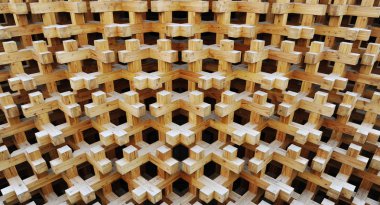 Tahta bloklar kolaj arka planda kesintisiz dokusuna. 3d etkisi ile tekrarlanan haçlar.