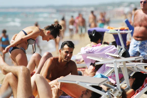 Plaj konuşuyor, arkadaş grubu. Yüzücüler içinde belgili tanımlık geçmiş. Yaz, tatil, tatil, insanlar kavramı.