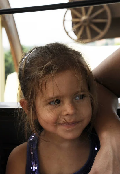 Child Portrait Cute Blonde Little Girl Disheveled Messy Hair — Stock Photo, Image