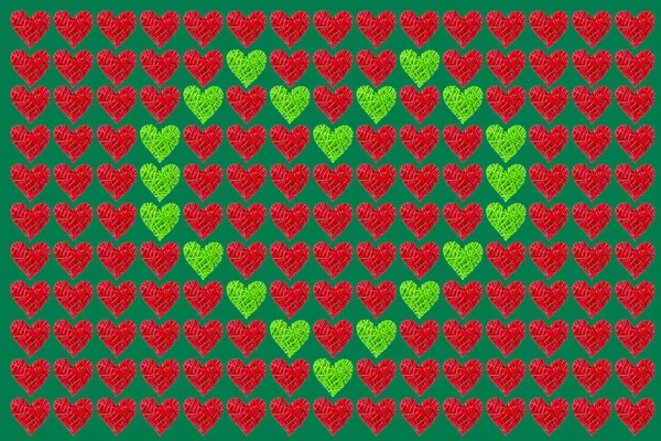 red and green hearts on green background