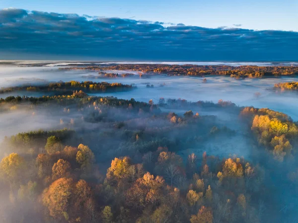 Aerial view of fog in Autumn, Lithuania — Stock Photo, Image