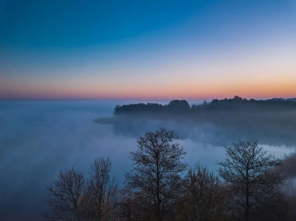 Aerial panoramic view of fog at Autumn, Lithuania — Stock Photo, Image