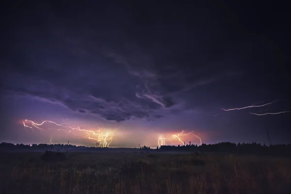 Composite landscape image of lightning thunder-storm, Lithuania — Stock Photo, Image