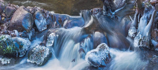 Panoramic image of icy river flow at winter — Stock Photo, Image