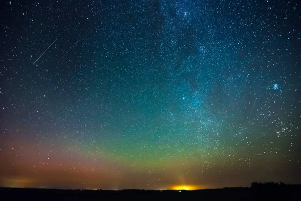 Starry sky with light Aurora borealis lights — Stock Photo, Image