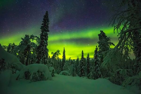 Luci settentrionali in Lapponia finlandese, vedute invernali — Foto Stock