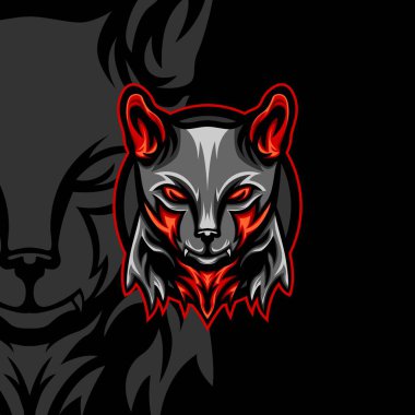Kırmızı Gözlü Kedi esport oyun logosu şablonu