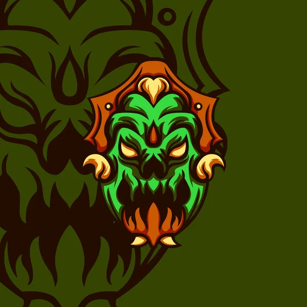 Monster Shield Zeichen Für Maskottchen Teamplay — Stockvektor