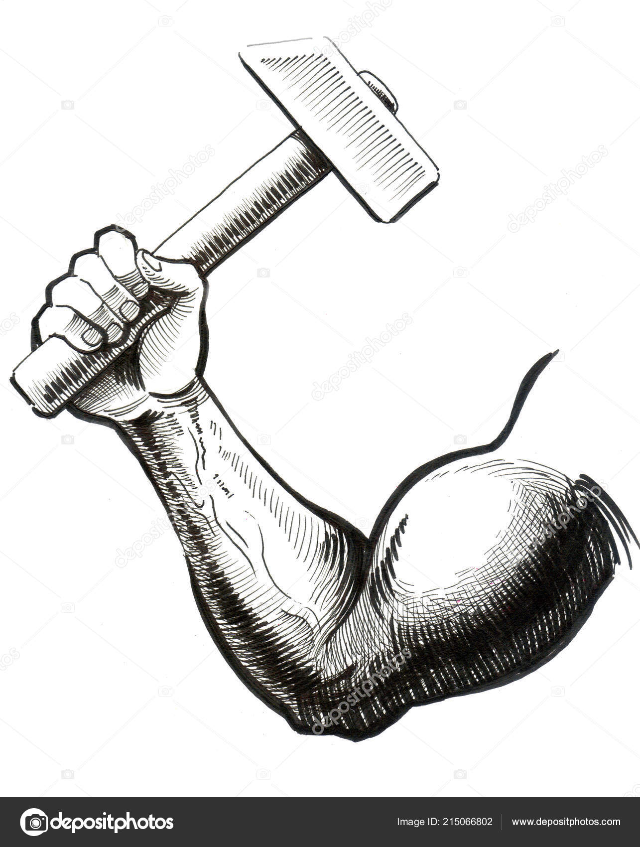 Strong Hand Holding Hammer Ink Black White Drawing Stock Illustration by ©alexblacksea 215066802