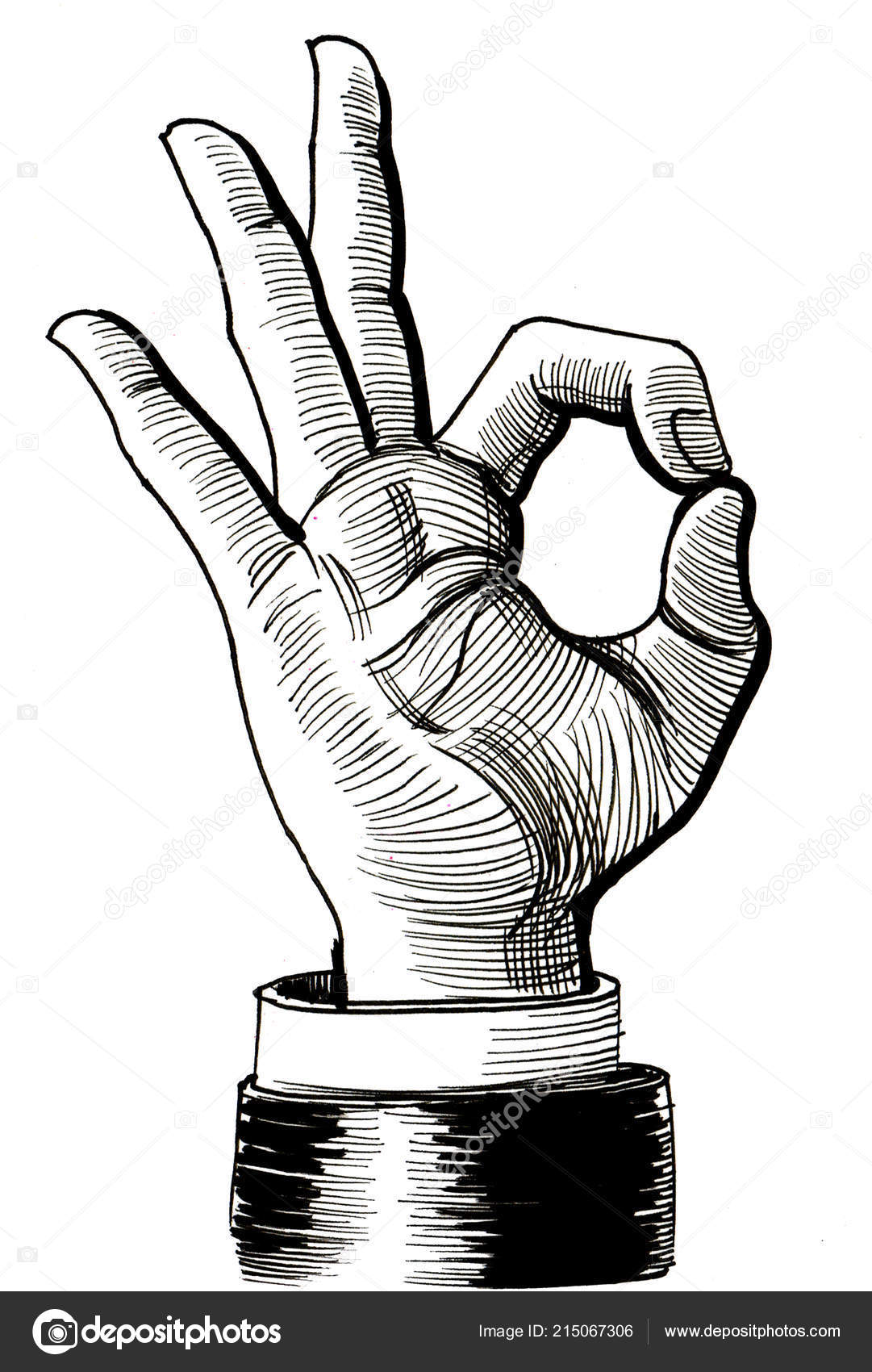 Mano Che Mostra Segno Giusto Disegno Bianco Nero Dell