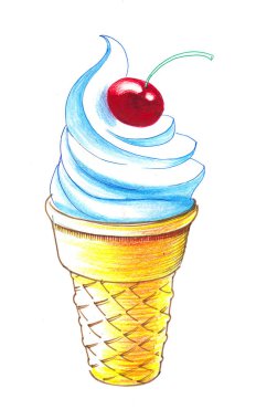 Üstte kırmızı kiraz ile dondurma