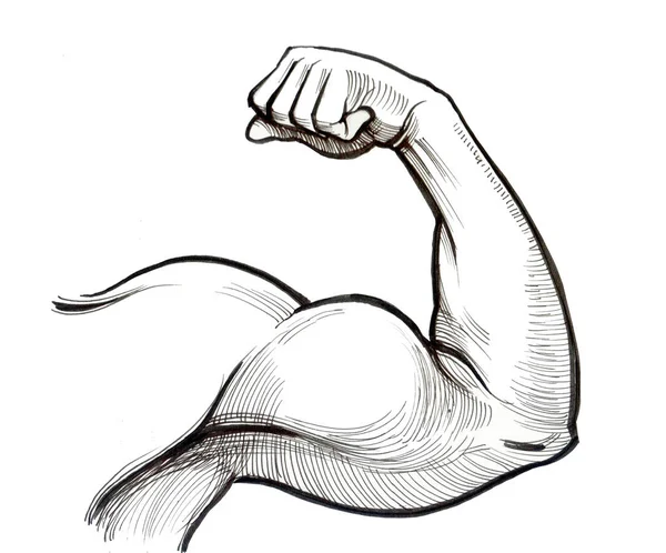 Silny Biceps Atrament Czarny Biały Ilustracja — Zdjęcie stockowe