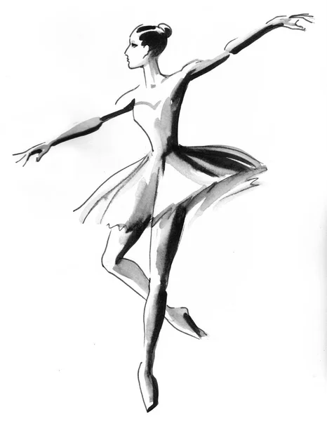 Dancing Ballerina Ink Watercolor Drawing — Stock Photo, Image