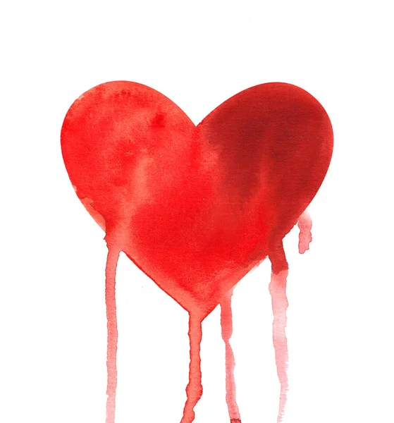 Corazón Sangrante Rojo Sobre Fondo Blanco Ilustración Acuarela — Foto de Stock