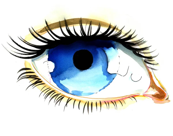 Belo Olho Azul Esboço Aquarela — Fotografia de Stock