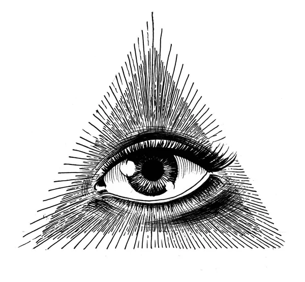 Occhio Forma Triangolare Inchiostro Bianco Nero Stile Retrò Illustrazione — Foto Stock